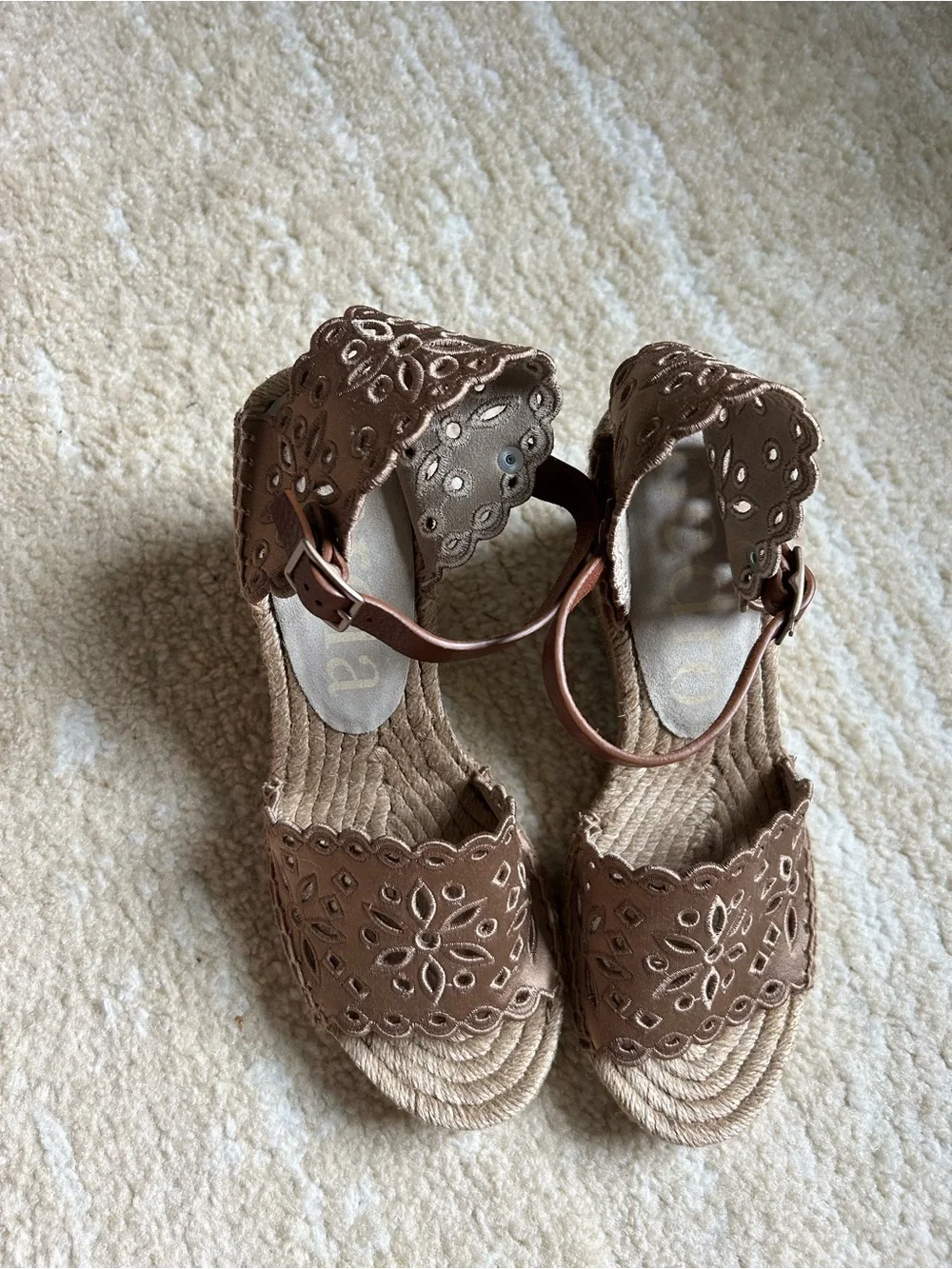 Pedro Garcia Orito Satin Eyelet Espadrille Wedge Sandals Taupe EU 38
